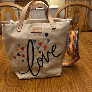 Brighton Love Canvas Tote with Multicolor Hearts